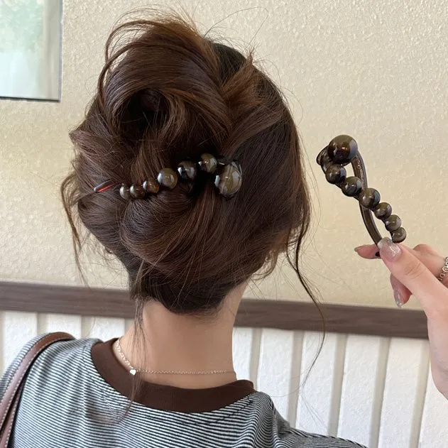复古晕染圆珠扭扭夹一字发夹女后脑勺盘发抓夹2024新款高级感发饰