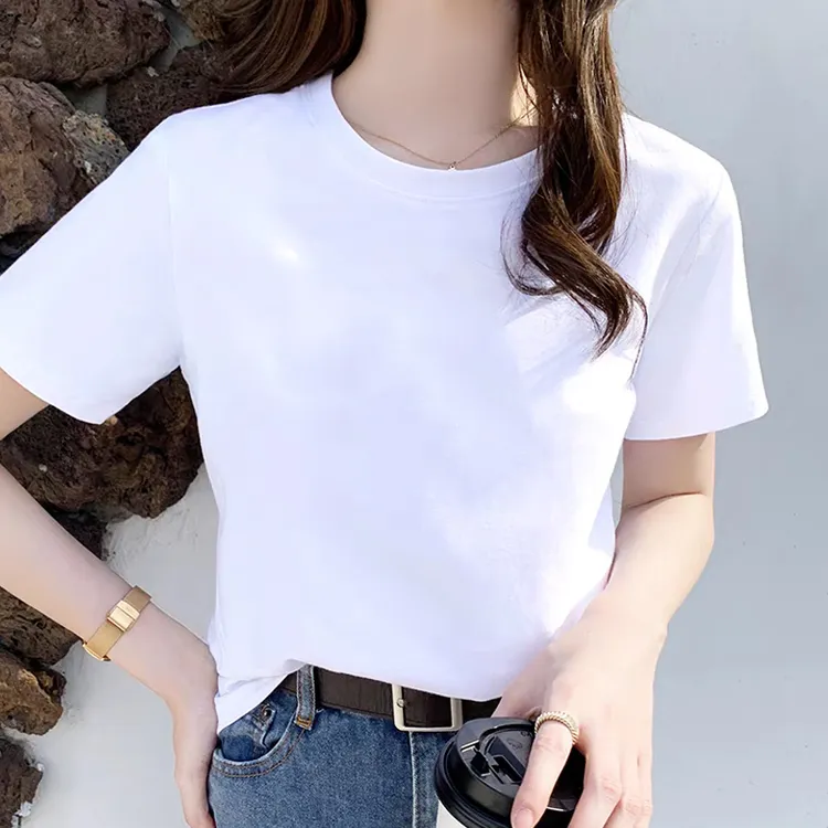 通勤显瘦打底衫夏季网红修身空白纯色女士时尚短袖洋气圆领t恤