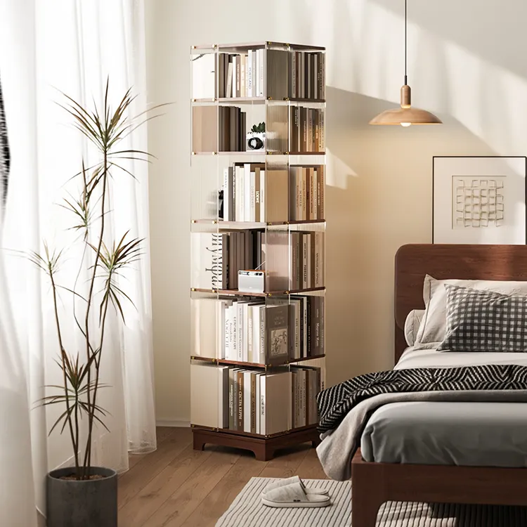 1064旋转书架落地置物架家用儿童亚克力书柜实木可移动简易收纳架