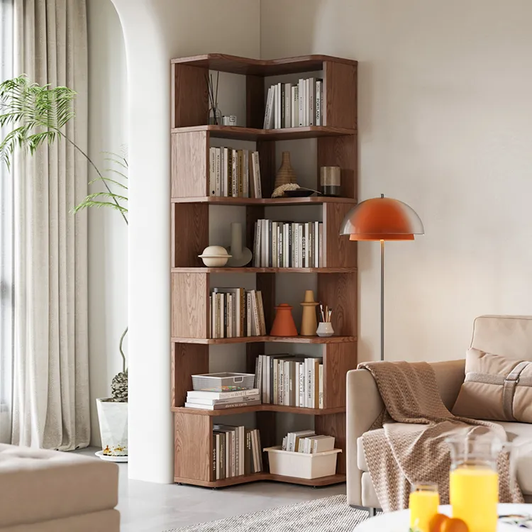 1045实木转角靠墙书架书柜客厅书房收纳书架置物架