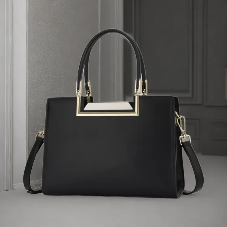 黑色时尚百搭真皮简约大气休闲通勤手拎包气质轻奢