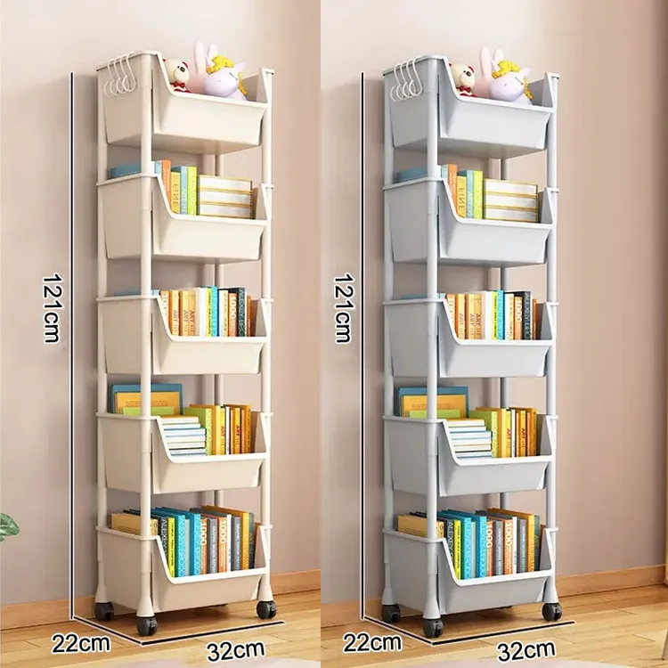 【五层书架】可移动置物架儿童玩具零食收纳架家用小推车带轮落地架