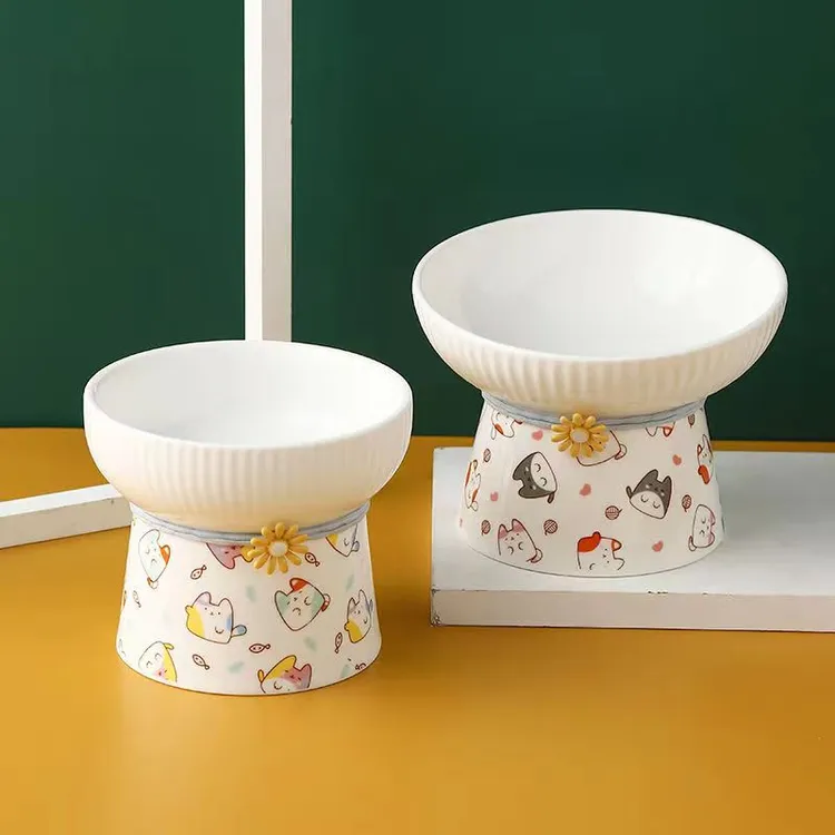 猫碗食盆家用护颈椎小型高脚宠物碗防打翻宠物猫咪用品陶瓷猫碗