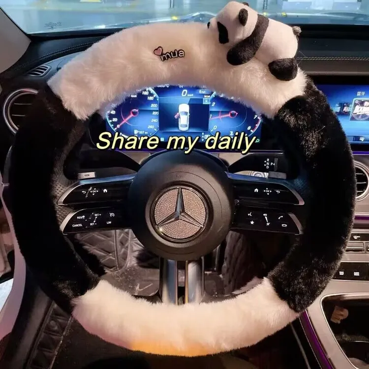 汽车方向盘套冬季卡通毛绒保暖车把套防滑可爱四季通用车用品