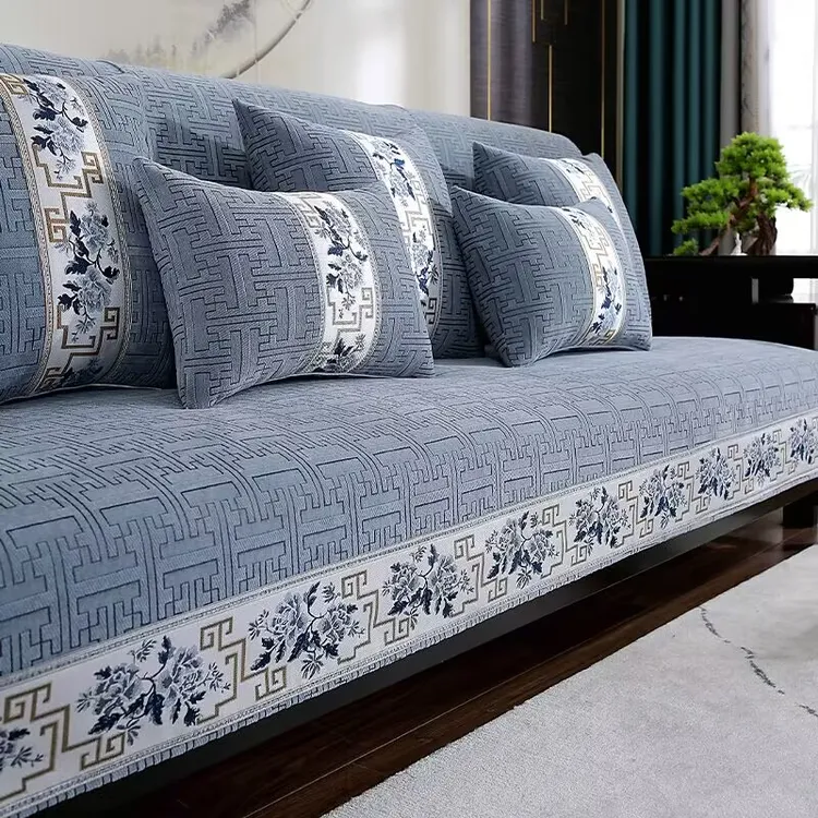 新款新中式雪尼尔提花工艺沙发垫四季可用高档加厚靠背巾全盖
