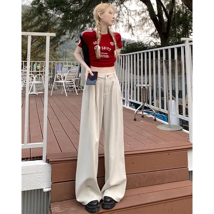 温姗美式莱赛尔凉感天丝阔腿牛仔裤女春夏宽松百搭显瘦垂感长裤潮