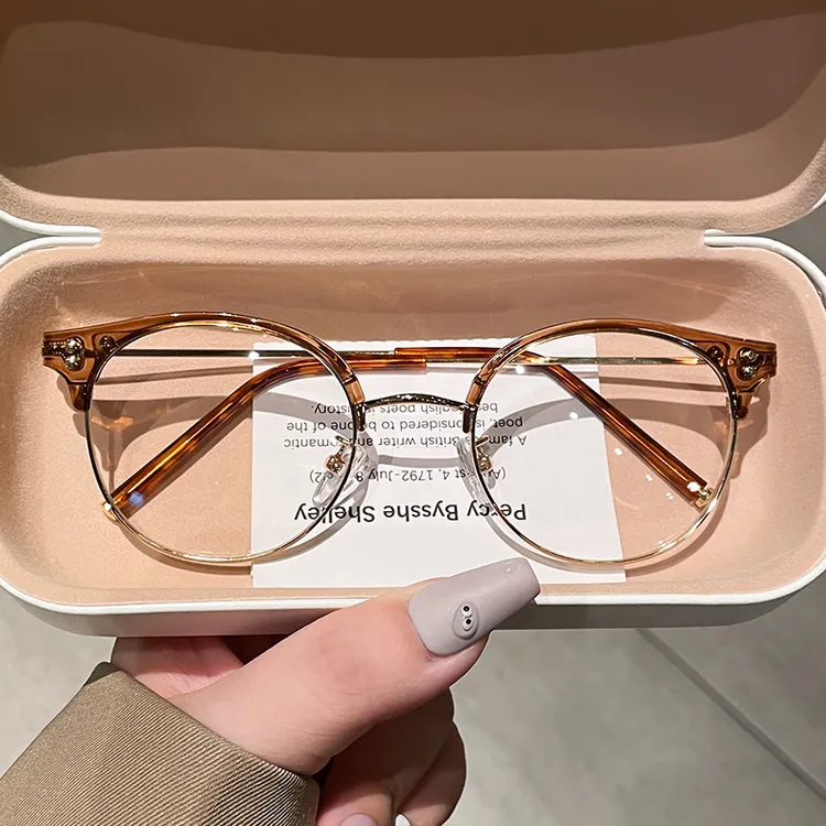 冷茶色超轻近视眼镜女可配有度数镜片椭圆半框素颜显瘦眼睛框架