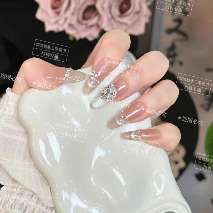 【迟星】纯手工穿戴甲美甲穿戴光疗甲冰透渐变流行纯欲四季流行