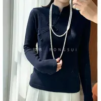 白珍珠！100%纯羊绒衫女士秋冬新款新中式手工盘扣半高领打底衫女