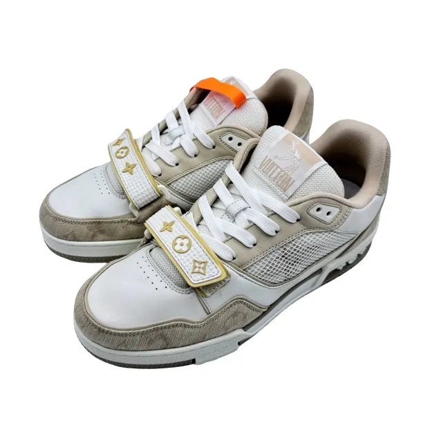 LV/5.5码39.5码/卡其色魔术贴拼接trainer板鞋/98新/vv803