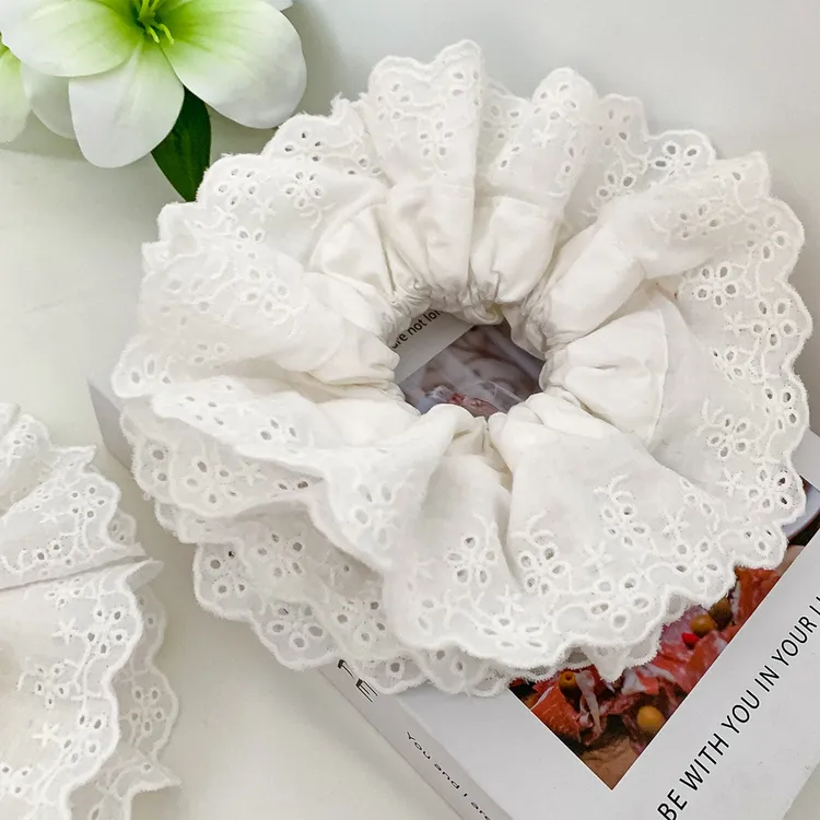 四层大号法式蕾丝白色花朵发圈手工镂空肠圈网红明星款mona露思款