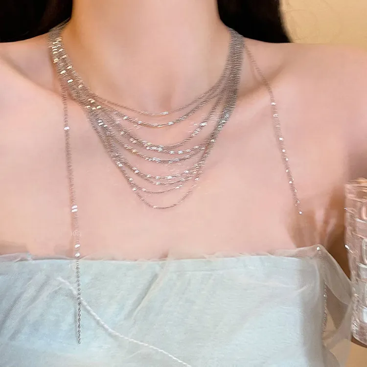 叠戴流苏锁骨链女款多层项链2023新款choker颈链轻奢小众高级感