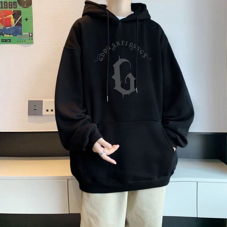 胖子大码80-300斤秋冬加绒保暖宽松显瘦街头流行chic别致设计卫衣