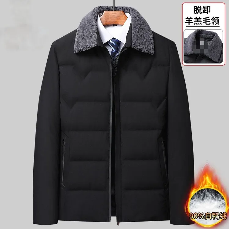 新款爆款男士冬季毛领休闲老人短款中老年轻薄羽绒服爸爸保暖外套