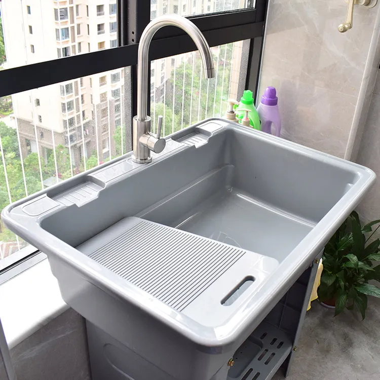 阳台洗衣池加宽带搓板洗衣盆加大塑料卫生间洗衣槽台盆环保加厚型