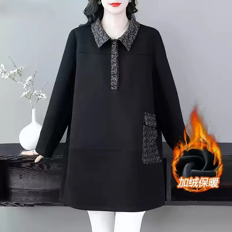 【直播爆款】大码女装翻领显瘦卫衣秋冬加绒加厚保暖外套宽松遮肚子