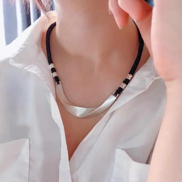 吊坠925银 s925纯银麻花弯管项圈女士时尚夸张个性手工编织项链