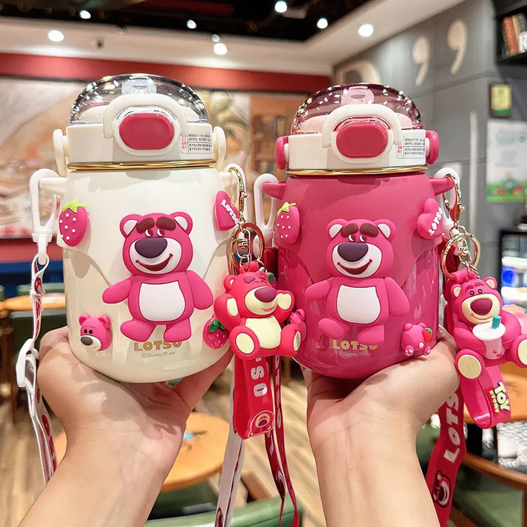 草莓熊儿童保温杯幼儿园女孩可爱吸管杯子小学生上学专用便携水壶