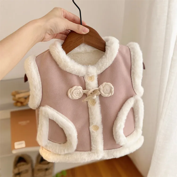 2024秋冬韩版婴幼儿童女宝宝毛毛马甲女童羊羔毛马甲公主外搭坎肩