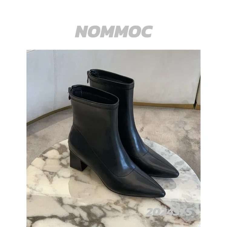 羊皮百搭中跟后拉链时尚短靴 JY-5869