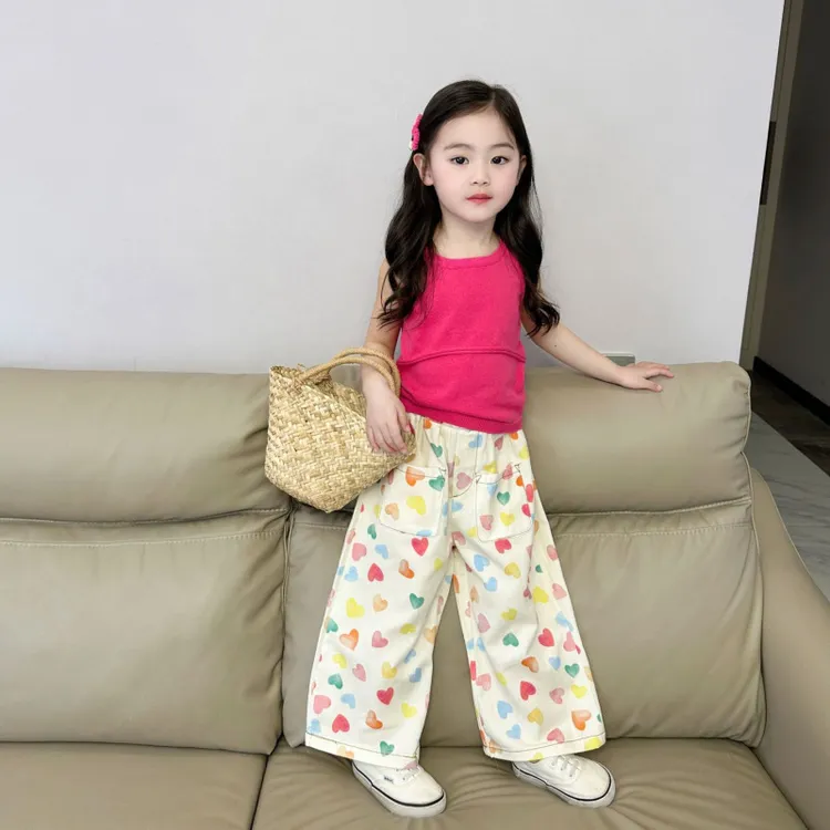 女童夏季小背心火龙果薄款吊带上衣韩版爱心长裤宝宝裤子