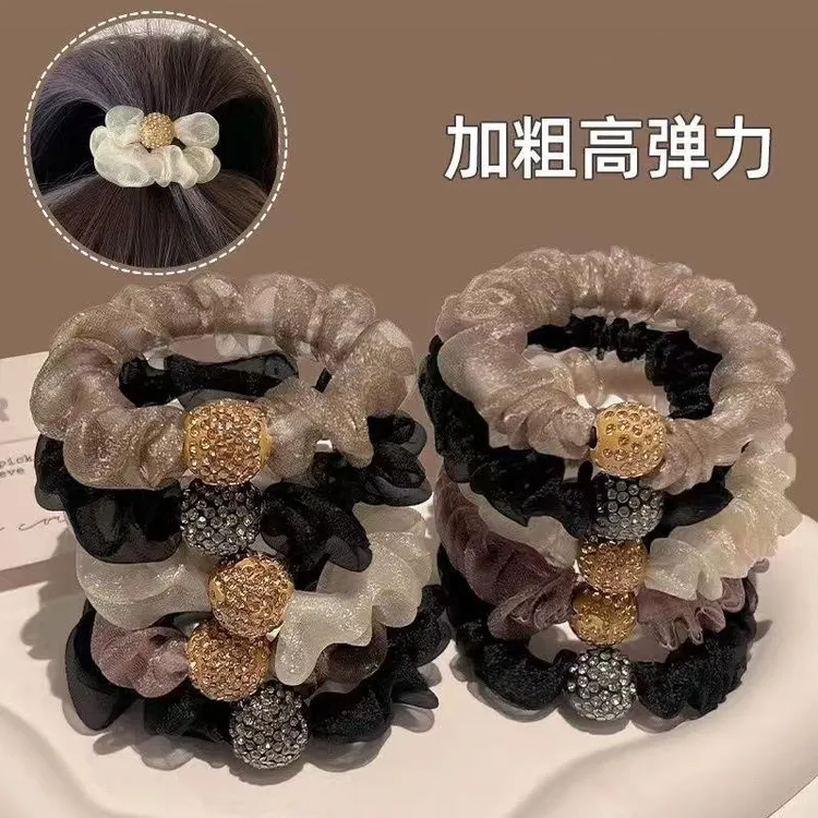 新款高端百搭水钻头绳女秋冬扎头花发绳橡皮筋高级感毛绒皮套发圈