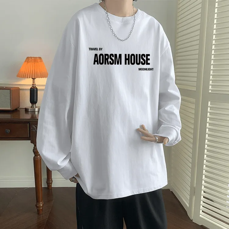 【重磅纯棉】潮牌长袖t恤男春季2024新款青少年百搭宽松内搭打底衫