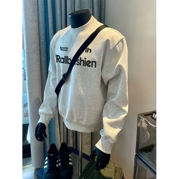 cleanfit重磅短款卫衣男秋冬季加绒圆领美式套头圆领外套打底衫