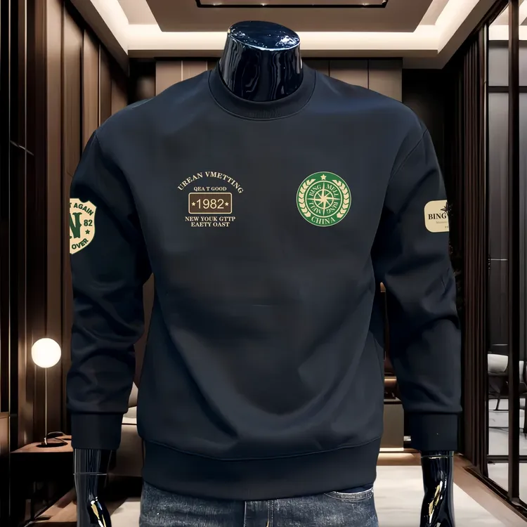 2024秋冬新款时尚潮牌卫衣男士美式潮流印花百搭长袖休闲圆领上衣