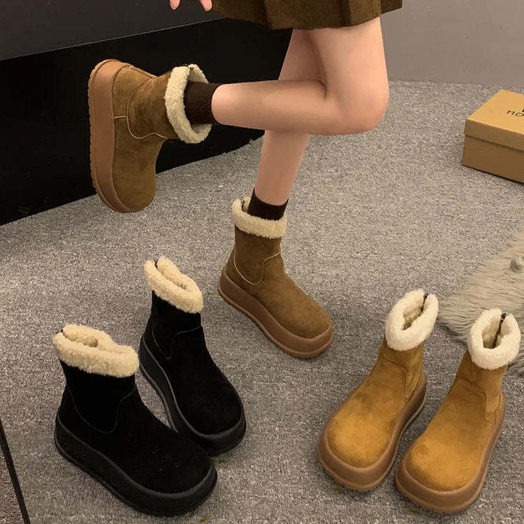 贾不假雪地靴女2025冬季新款超火复古时尚小个子厚底休闲保暖棉靴