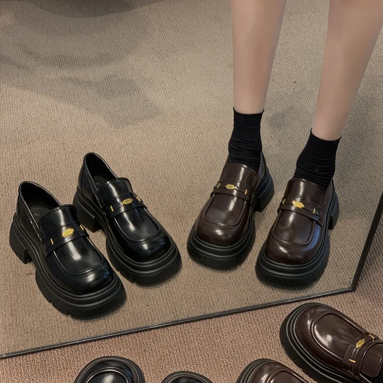 现货贾不假乐福鞋2025新款黑色厚底英伦风小皮鞋时尚潮流女款单鞋