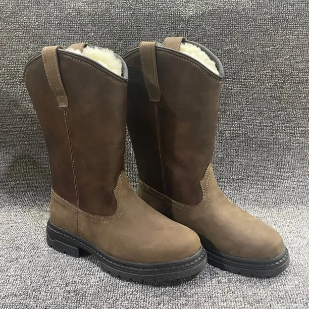 028棕色高筒大棉男士冬季高筒雪地靴男款时尚保暖长靴马靴厚底棉