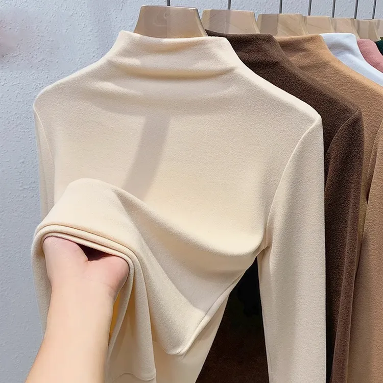 加厚德绒打底衫女秋冬季内搭新款半高领保暖纯色春秋上衣长袖T恤