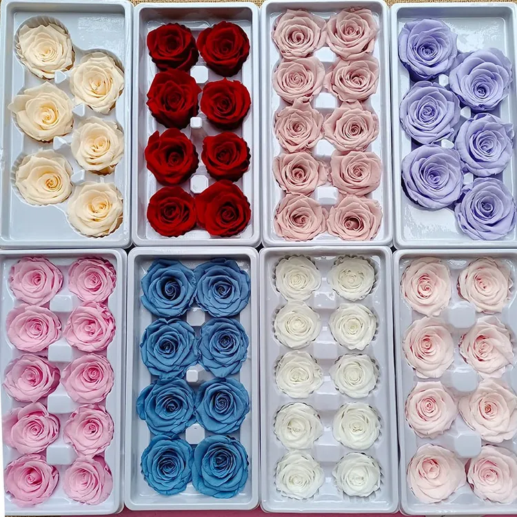 永生花蓝玫瑰花B级花束灰蓝色蓝diy材料蓬莱松包整盒镜面5-6CM