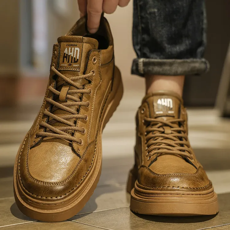 工装男鞋秋冬百搭运动休闲板鞋男士增高皮鞋英伦风复古加绒马丁靴