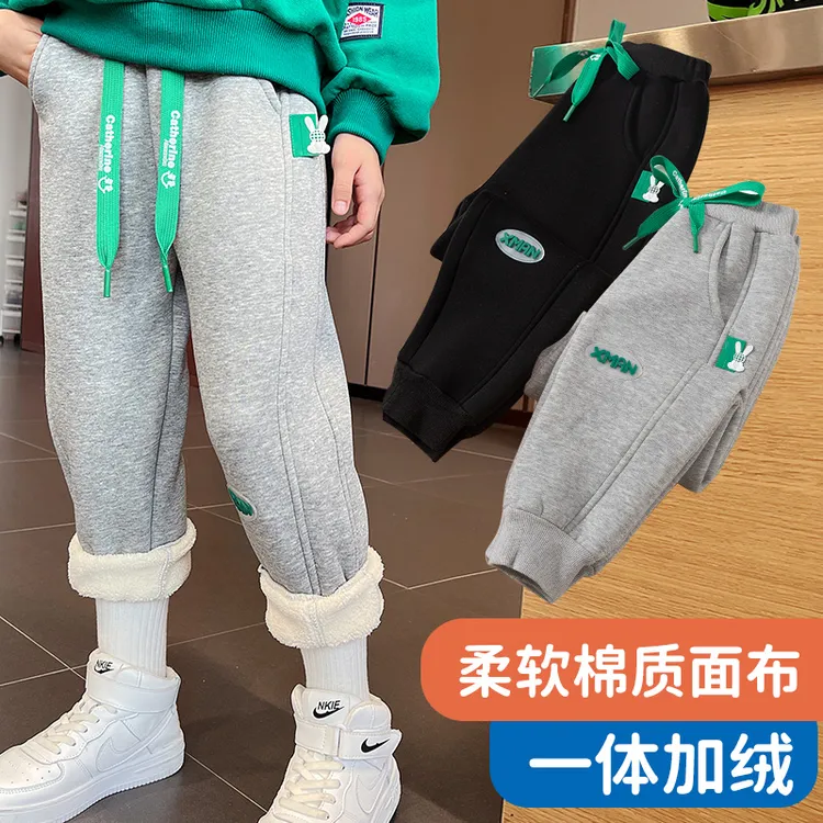 运费险儿童裤子加绒加厚女童运动裤秋冬棉裤男童宝宝外穿保暖卫裤