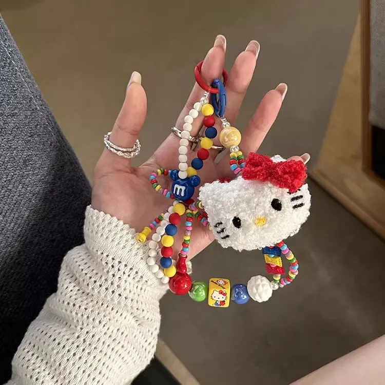 毛绒少女心猫咪彩色串珠手机链手机绳数字挂绳创意挂件背包挂绳