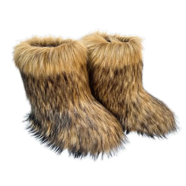 2025潮春夏款可爱貉子狐狸毛涩谷辣妹加厚大码中筒毛毛皮草雪地靴