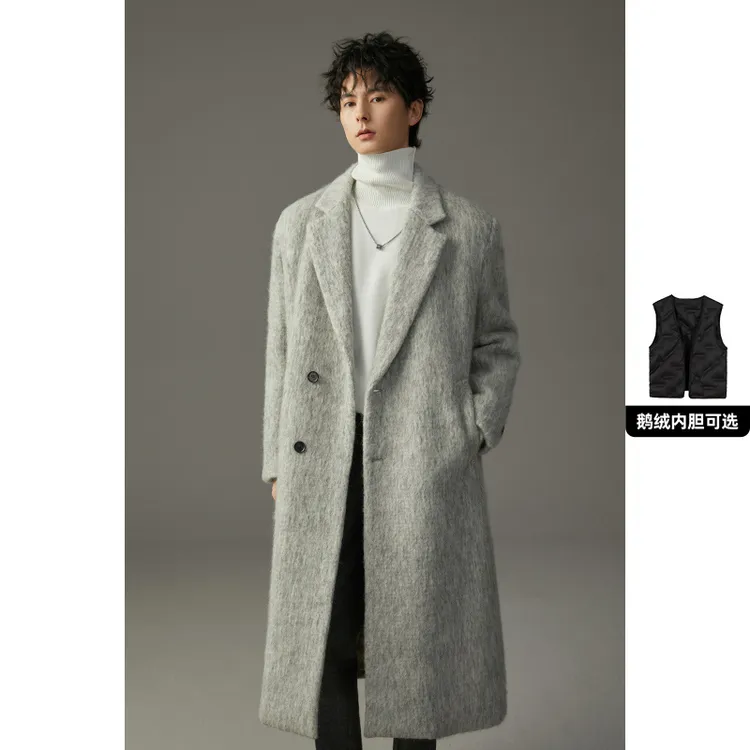 【长毛水波纹工艺】冬季过膝毛呢男外套男士中长款加厚羊毛大衣LL23