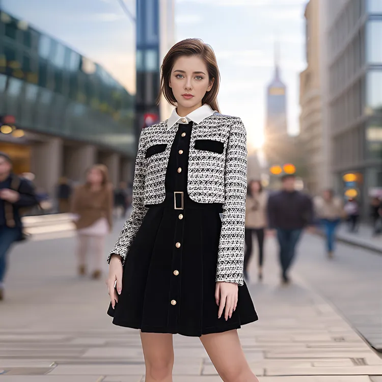 奢姿2025年冬季新款大码女装气质拼接裙子胖妹妹法式假两件连衣裙