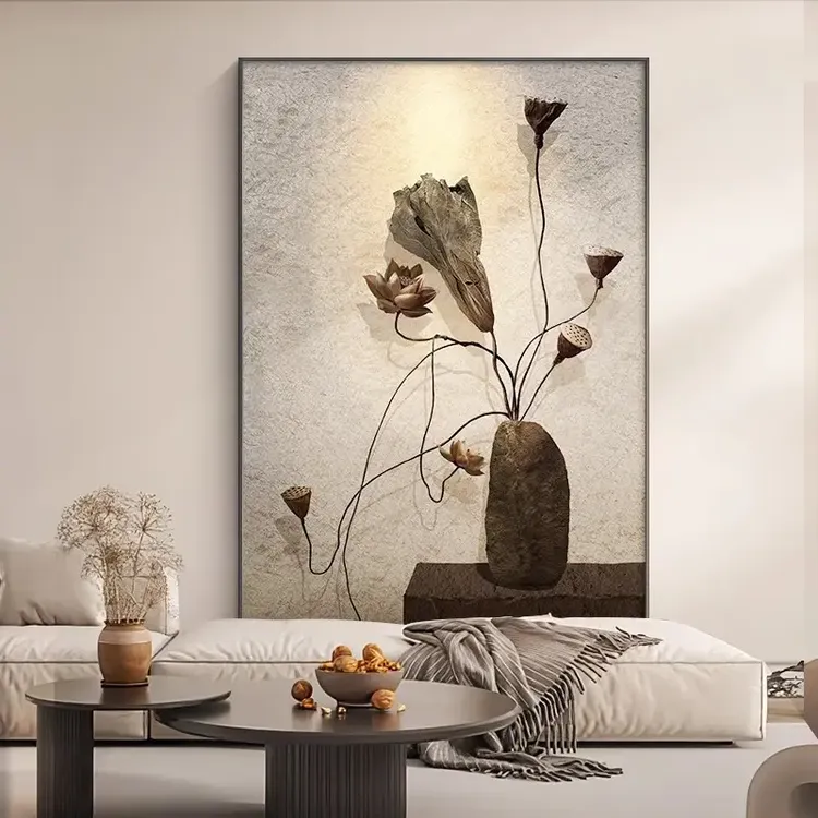 中古风装饰画入户玄关挂画侘寂客厅沙发背景墙画卧室玄关装饰画