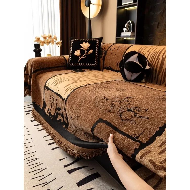 轻奢复古高级感沙发盖布高克重雪尼尔防滑沙发套罩防猫抓沙发毯巾