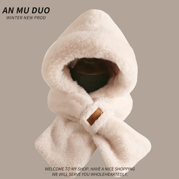 2025冬季新款女骑车帽子围巾一体保暖加厚防寒围脖包头护耳帽学生