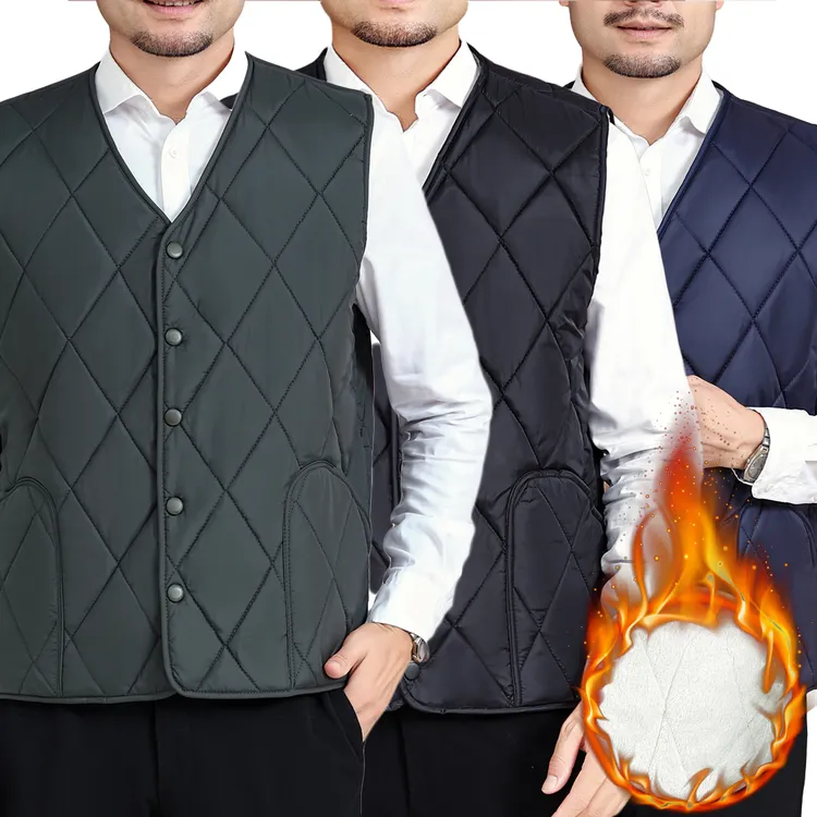 秋冬款男士棉马甲加绒加厚内穿保暖内穿无袖内胆中老年爸爸装坎肩
