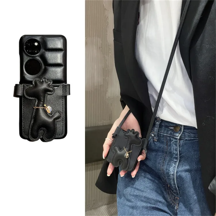 黑色小鹿适用华为p50pocket折叠屏手机壳卡包毛绒pocket2/pockets