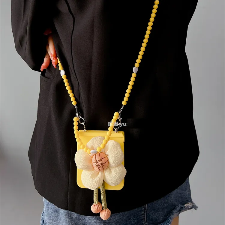 适用华为pocket2黄色向日葵珍珠手提斜挎p50/s/purax小米mixflip2