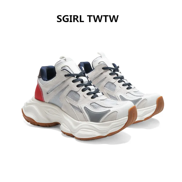 SGIRL TWTW2025年春季新款真皮网布潮酷厚底老爹鞋时尚休闲鞋女鞋