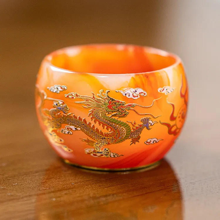 功夫茶杯琉璃主人杯双龙戏珠百福杯高档个人杯品茗杯茶盏茶杯套装