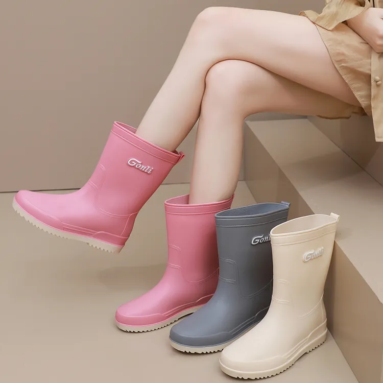中筒雨鞋女款防滑加绒雨靴时尚外穿学生水鞋女成人保暖胶鞋防水靴