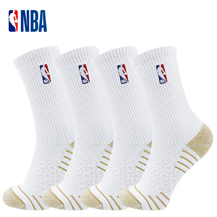 NBA青少年篮球袜羽毛球袜跑步长筒袜高筒毛巾底运动袜4双装
